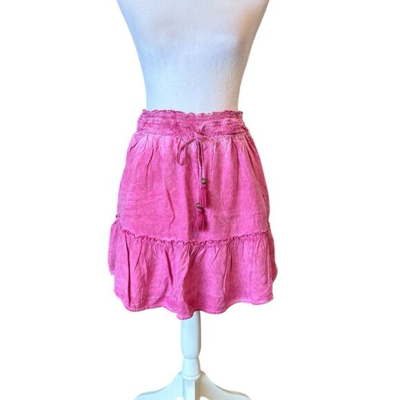 Anthropologie Pilcro Giulia Mini Skirt Pink Ruffle Pockets Lined Womens Small - Picture 2 of 12